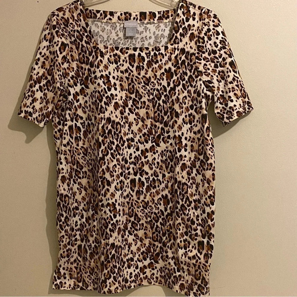 Chicos Size 0(S) Square Neck Animal Print Short Sleeves Pockets Multicolor - Picture 1 of 11